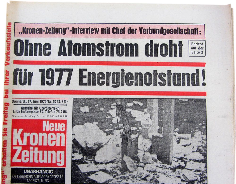 Zeitungsbericht von 1976 "Ohne Atomstrom droht 1977 Energienotstand"